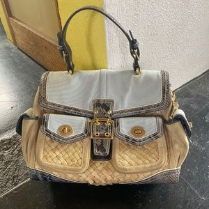 coach blue python and straw carry purses